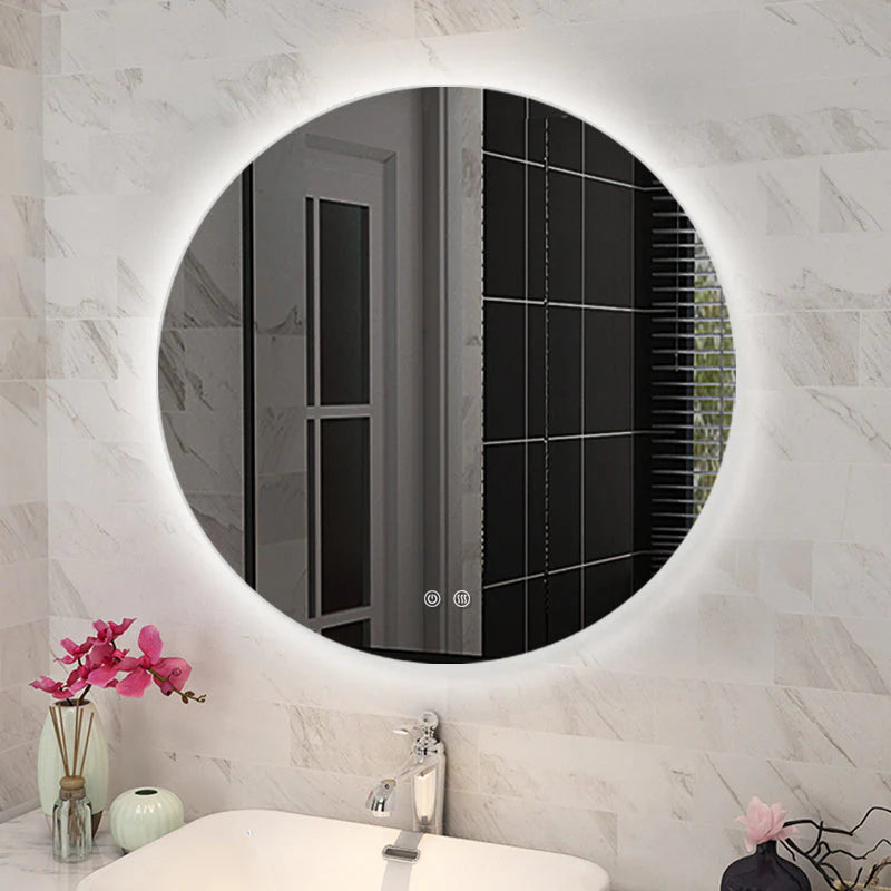 Round 3 Color Lighting Backlit LED Mirror Touch Sensor, Switch Defogger Pad, Wall Mounted - Lighting on the back