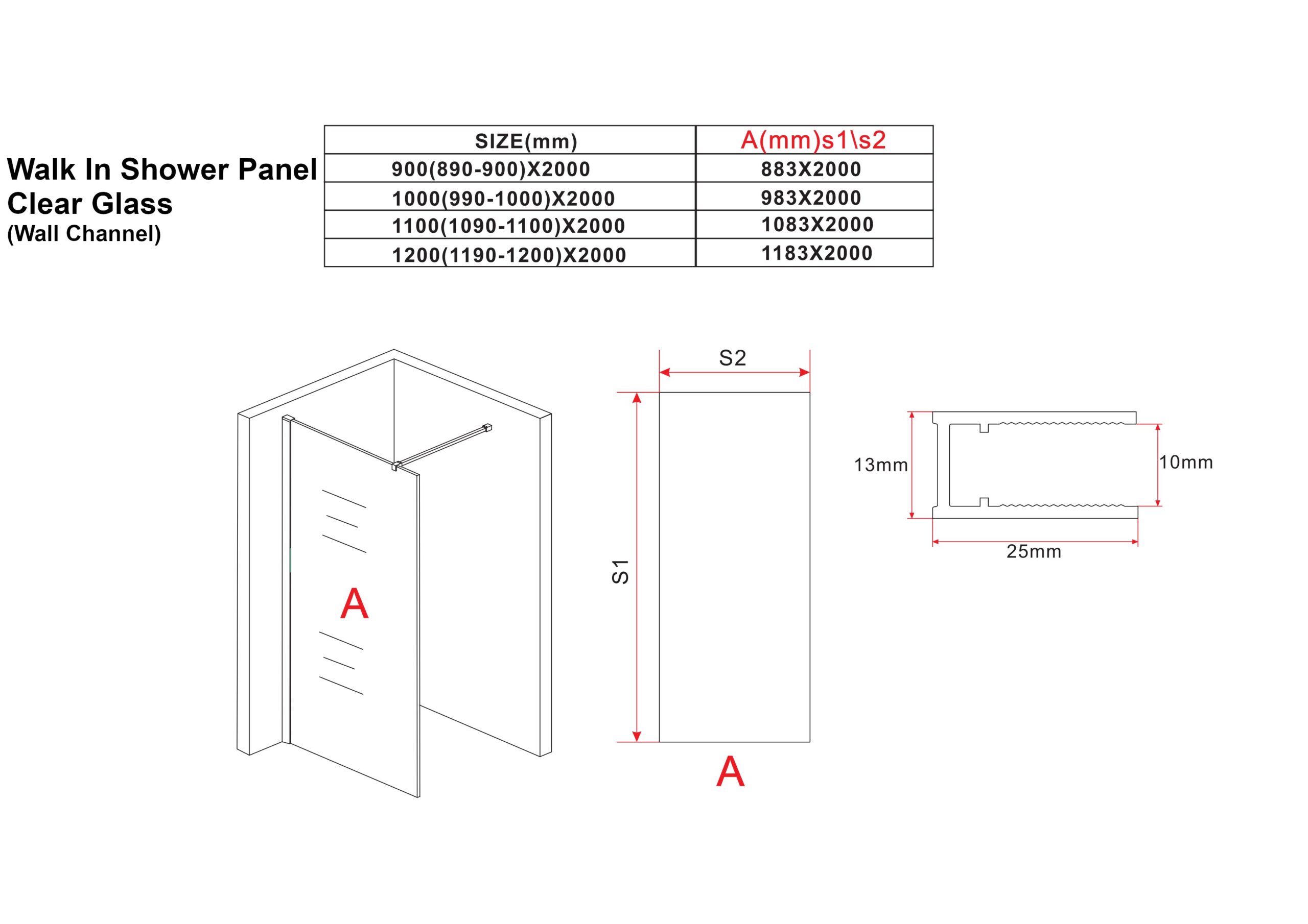 Walk In Shower Panel - Clear Glass with Wall Channel - Image 3
