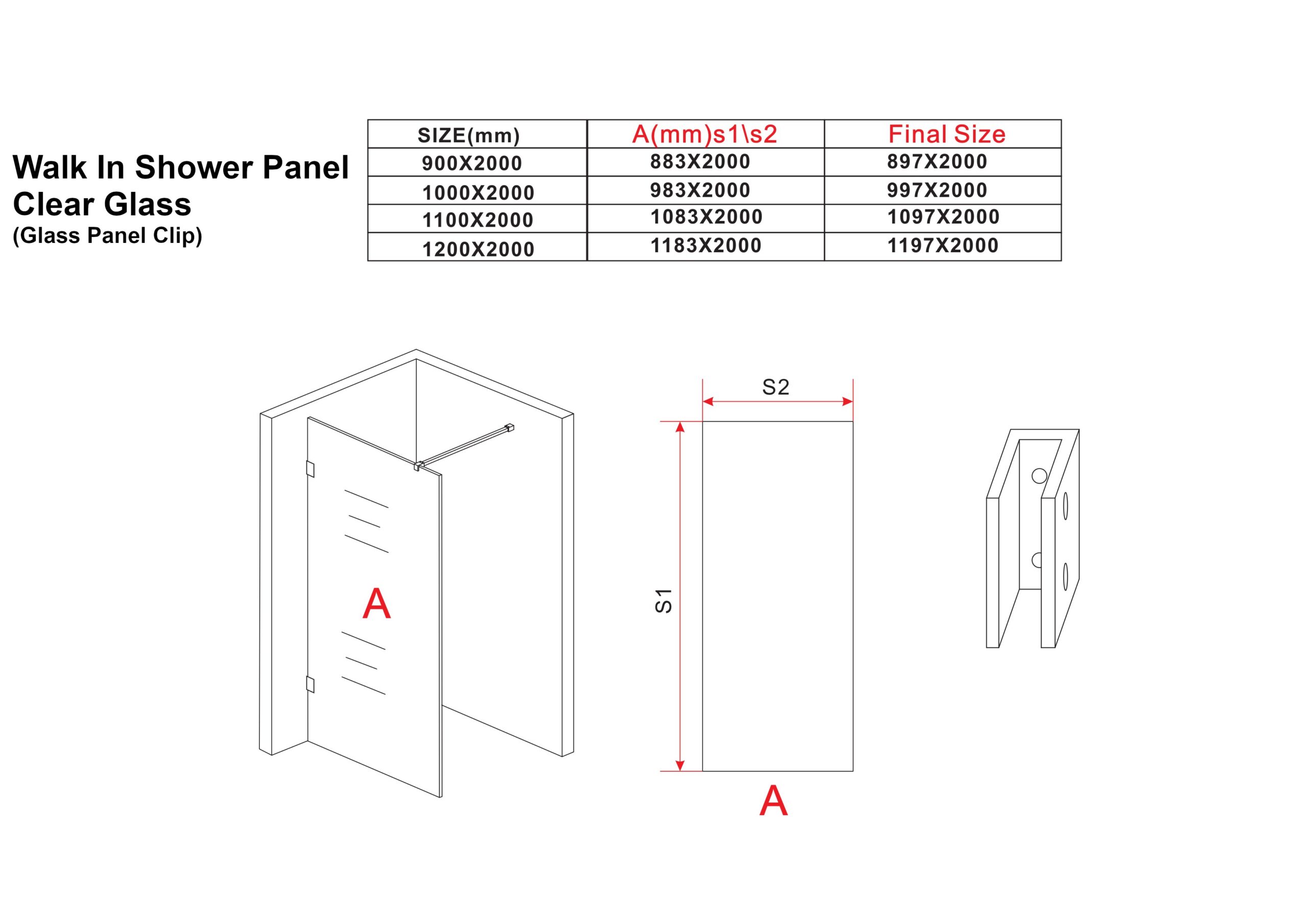 Walk In Shower Panel - Clear Glass with Clamp - Image 4