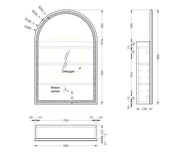 Carysil Imperial LED Shaving Cabinet — 450×900mm (Matte White, Arch Mirror) - Image 4