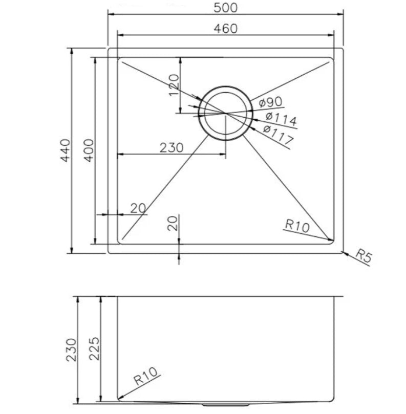 500*440*230mm Hand-made Single Bowl Kitchen Sink(Round Edges) - Image 2