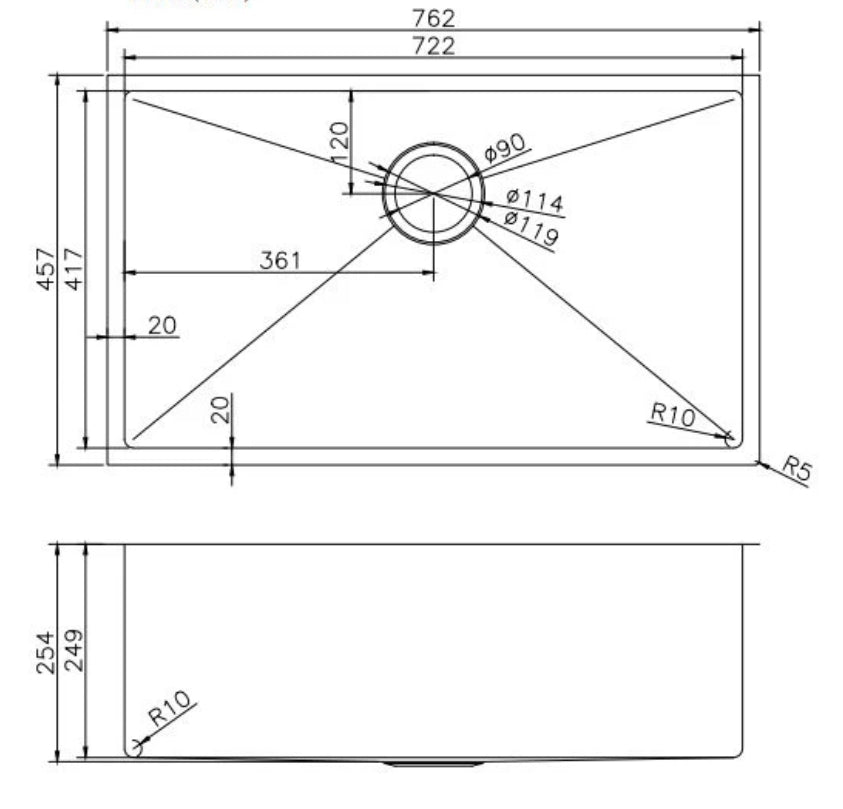 762*457*254mm Hand-made Single Bowl Kitchen Sink(Round Edges) - Image 2