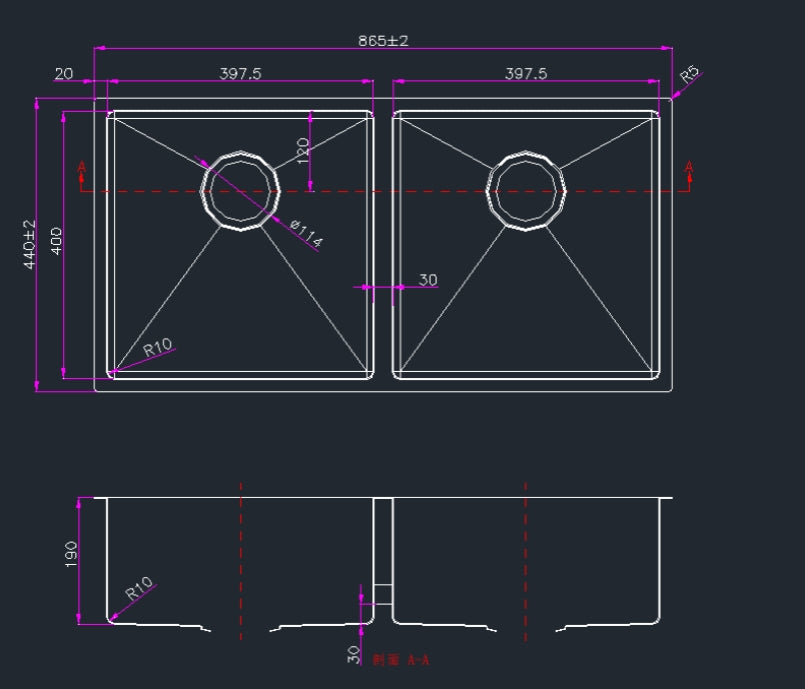 Hand‑Made Double Bowl Kitchen Sink – 865 × 440 × 200 mm - Image 2