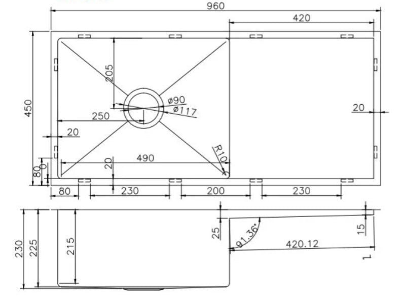 Hand‑Made Single Bowl Kitchen Sink – 960 × 450 × 230 mm - Image 2