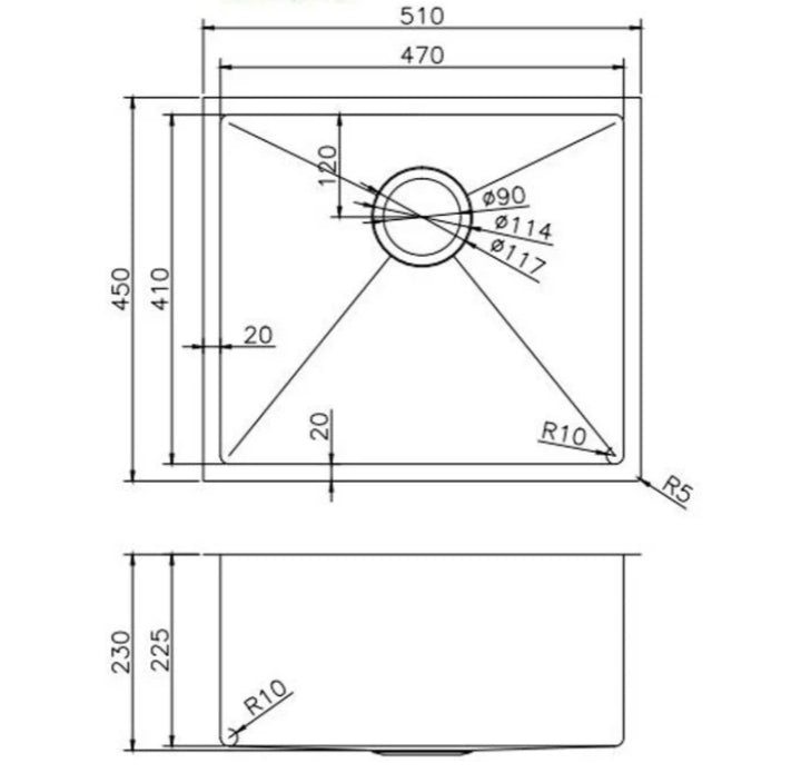 510*450*230mm Hand-made Single Bowl Kitchen Sink(Round Edges) - Image 2