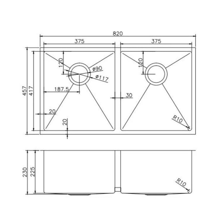Hand‑Made Double Bowl Kitchen Sink – 820 × 457 × 230 mm - Image 2