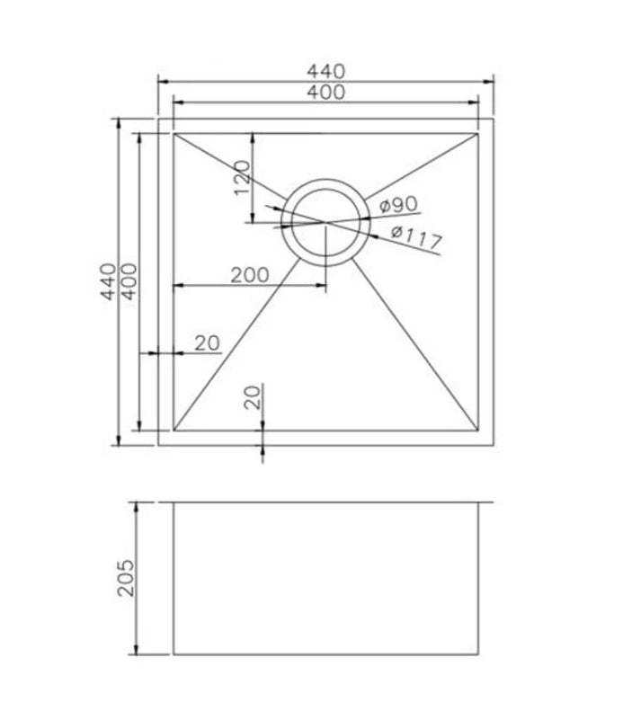 Hand‑Made Single Bowl Kitchen Sink – 440 × 440 × 205 mm - Image 2