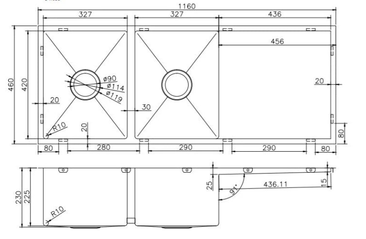 Hand‑Made Double Bowl Kitchen Sink – 1160 × 460 × 230 mm - Image 2