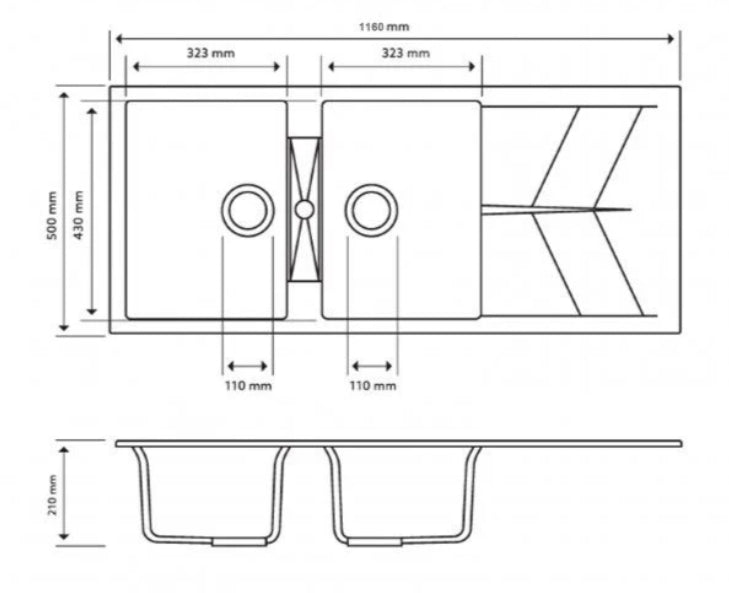 1160 x 500 x 210mm Carysil Jazz D200 Double Bowl Drainer Board Granite Kitchen Sink Top/Flush/Under Mount - Image 4