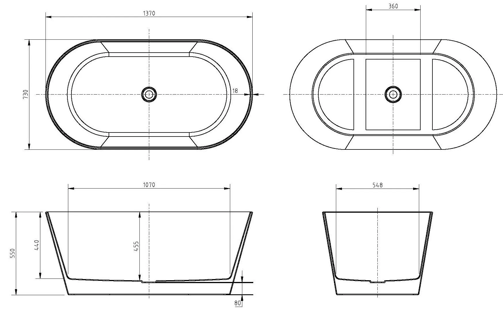 Prato+ Freestanding Bathtub Slim Rim BTA+1370 - Image 4