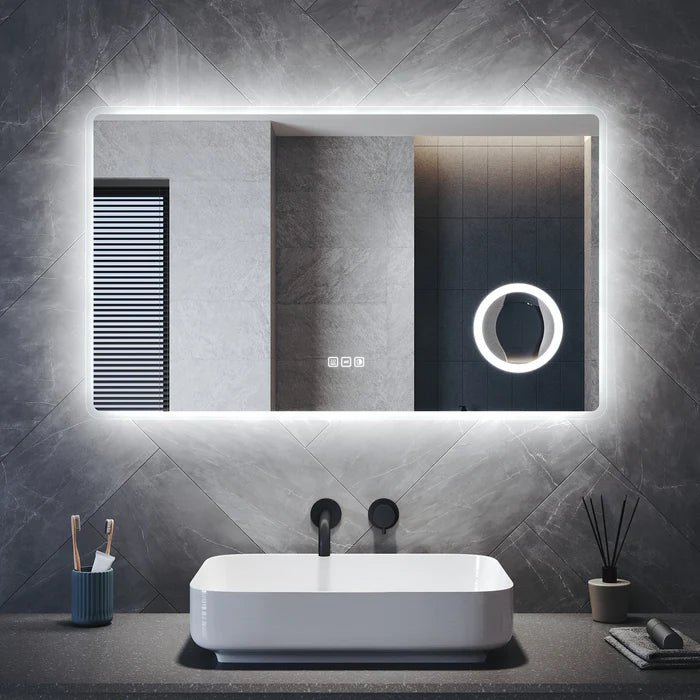 Lighted Bathroom Mirror with 3× Magnification & Memory Function — 800×600×35 mm