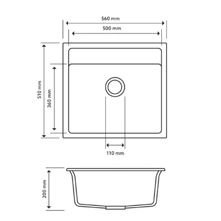 Carysil Waltz 560 Granite Sink – 560 x 510 x 200mm - Image 4